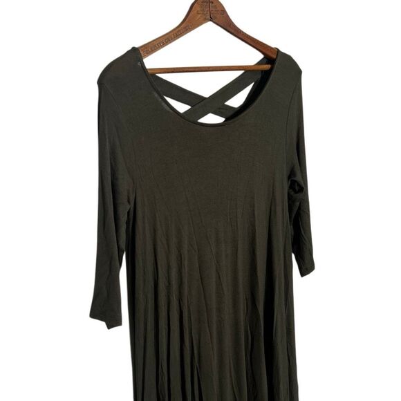 Rags & Couture Cross Back Asymmetrical Swing Tunic Dress Olive Green Size Small - Picture 3 of 8